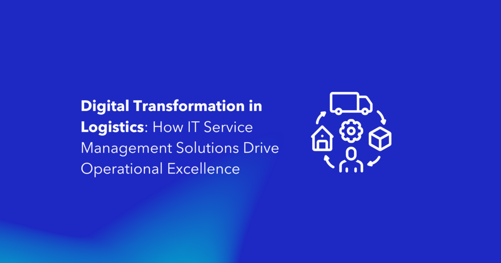 Digital transformation in logistics concept with title and icons on blue gradient background