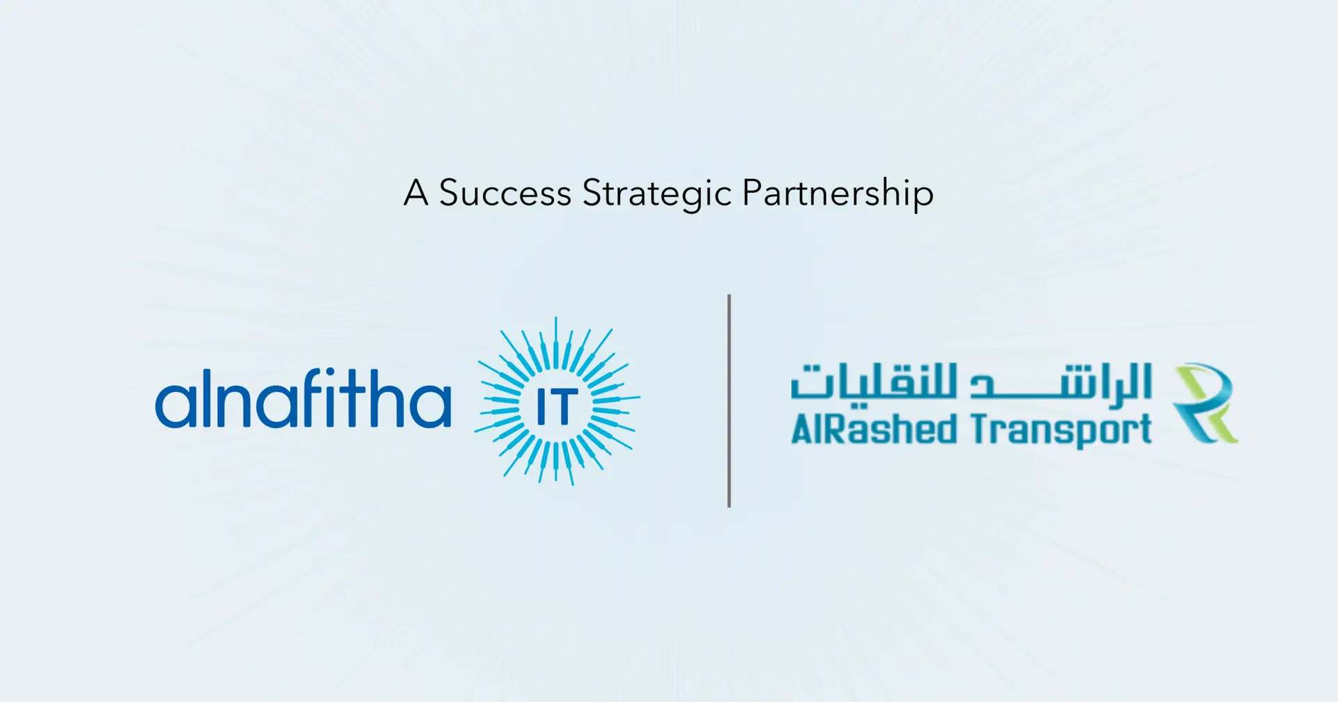 Strategic partnership logo display between Alnafitha IT and AlRashed Transport against a light blue background