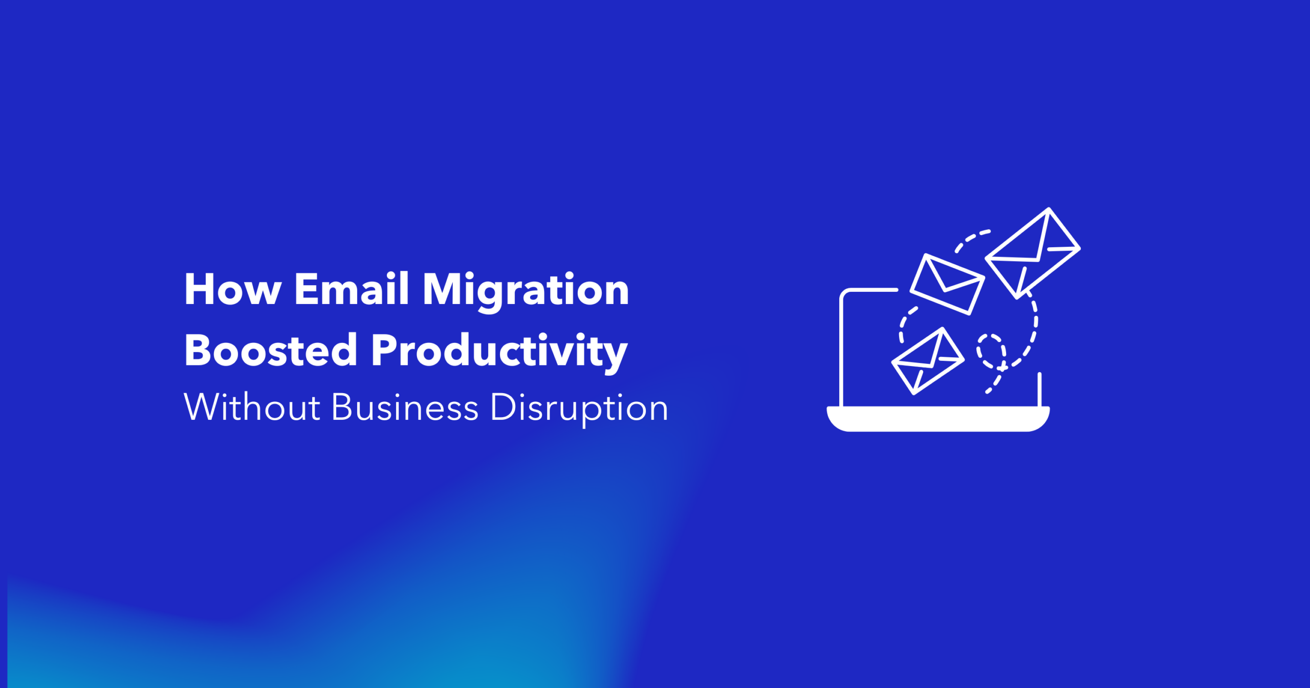 Email migration concept with laptop and floating email envelopes