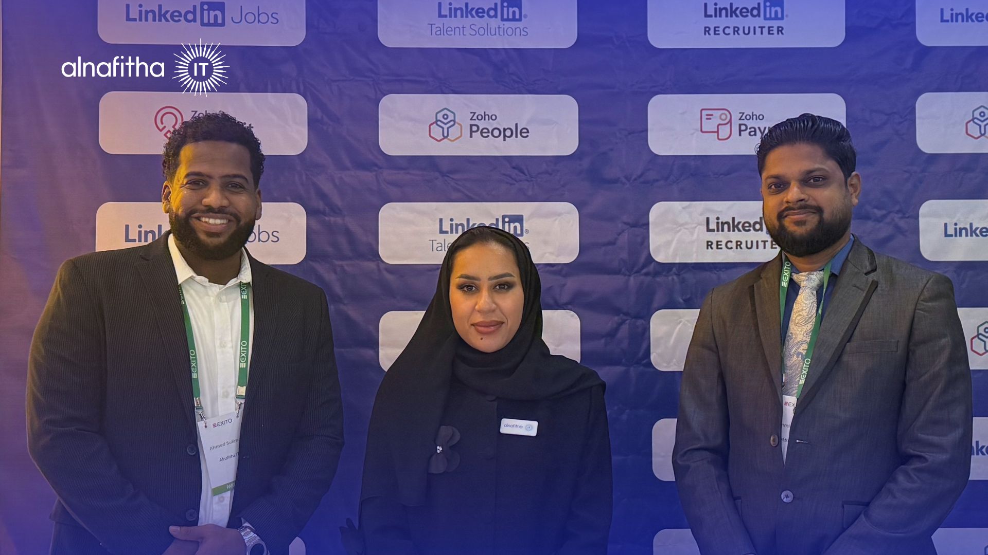 Three Alnafitha IT professionals posing at HR World Summit 2025