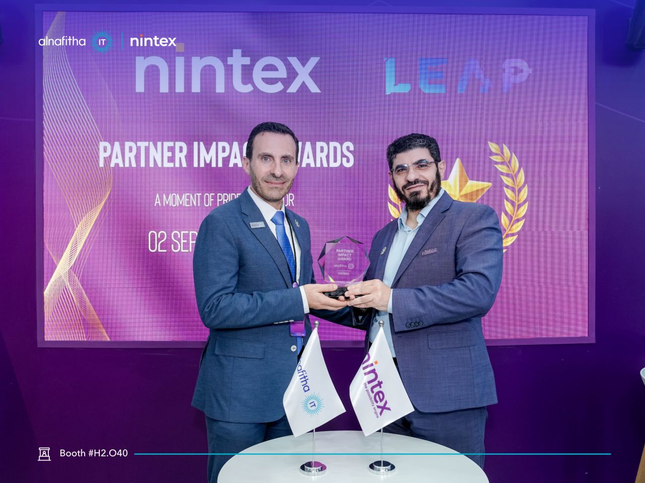 Alnafitha IT receiving the Nintex Partner Impact Award at LEAP 2026